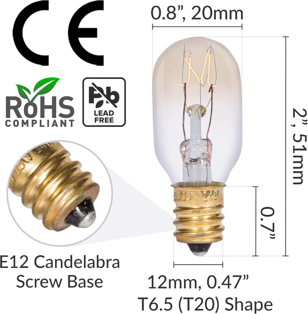 T6.5 25W Replacement Bulb E12 Candelabra Base 2700K, 6 Pack