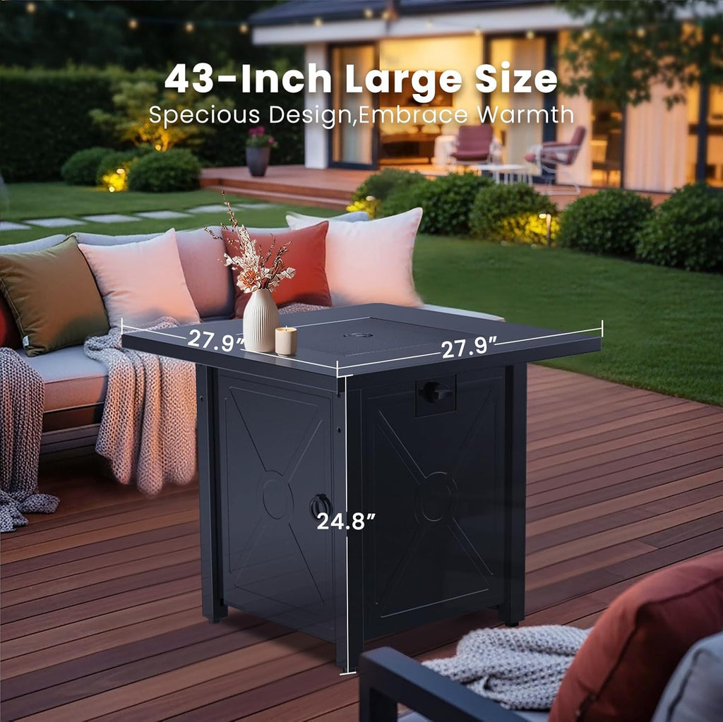 28'' Propane Fire Pit Table, 40,000 BTU, Portable, with Lava Racks, Lid, Rain Cover