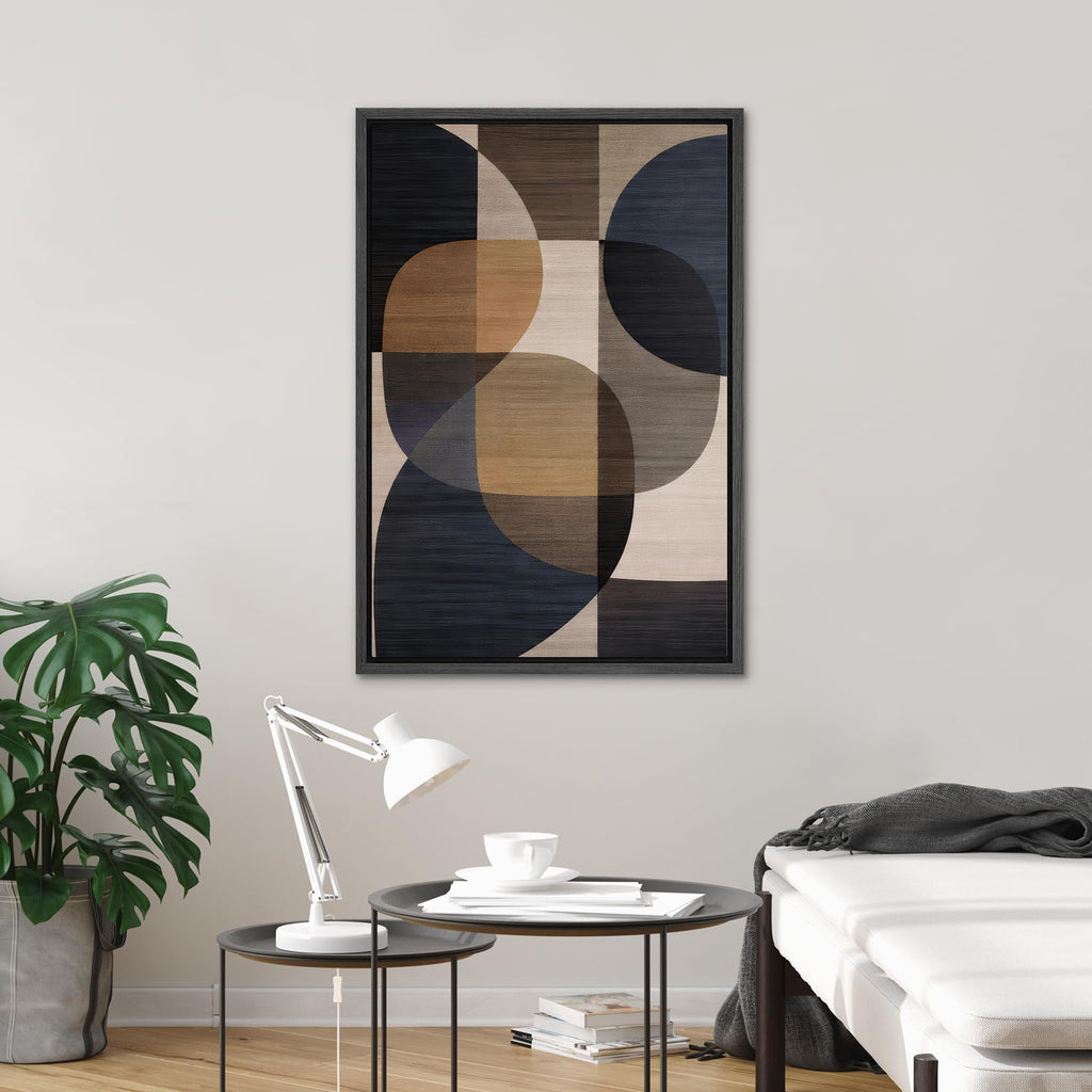 Framed Canvas Print Wall Art Geometric Neutral Circle Pattern Abstract Digital Art Realism Decorative Rustic