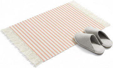 Minimalist Peach Pink Striped Runner Rug with Tassel Modern Art Vertical Line Print Entryway Rugs Washable