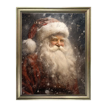 Vintage Santa Claus Portrait Wall Art, Framed Christmas Canvas Print, Christmas Pictures Wall Decor, Winter Holidays