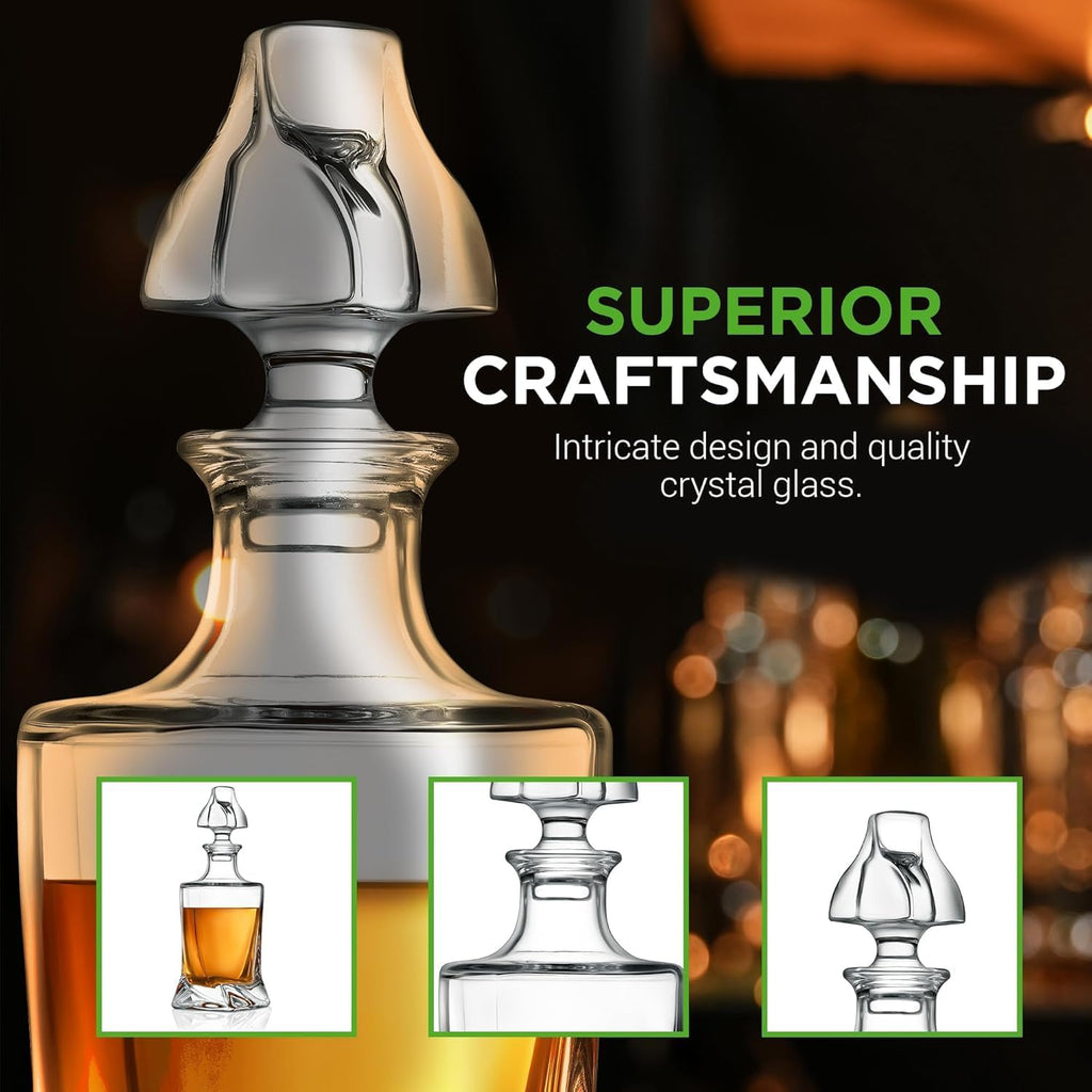 Kitchen Whiskey Decanter Set, Crystal Glass, Includes Four 750Ml Glasses, Elegant Home Bar, Naturally Aerates