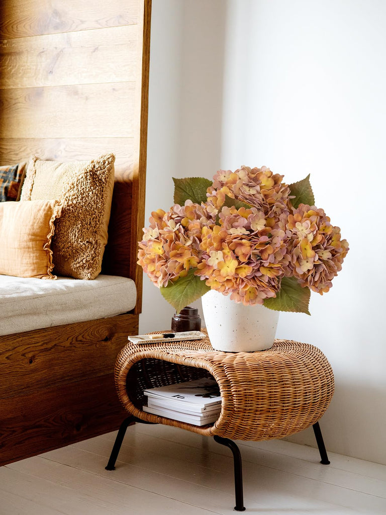 4pcs 20Inch Real Touch Silk Artificial Hydrangea, Yellow & Purple Artificial Flowers Heads with Stems Fake Hydrangeas