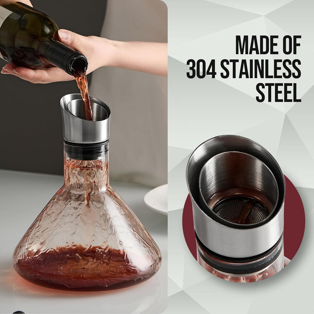 Iceberg Wine Decanter,Red Wine Carafe with Built-in-Aerator,Wine Aerator,Wine Gifts for Christmas,Stainless Steel