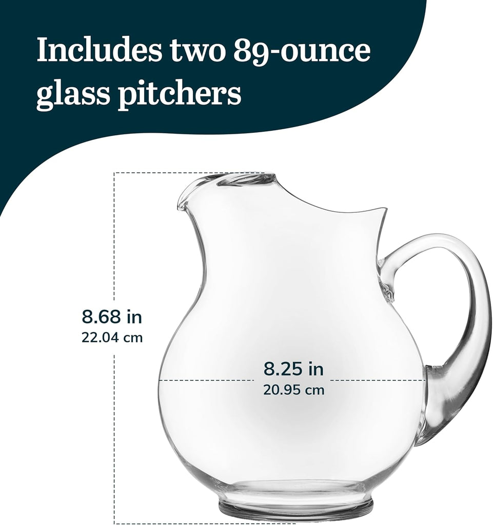 Acapulco Large Glass Pitcher Set of 2, 89 Oz, Clear, Tall Bubble Glass Pitchers with Handle, Modern Drink Pitchers