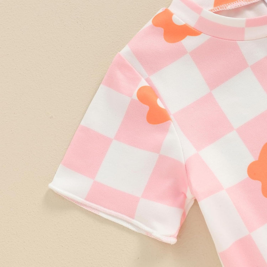 Toddler Girl Clothes Floral Plaid T-Shirt & Elastic Waistband Shorts Summer Outfits for Girls