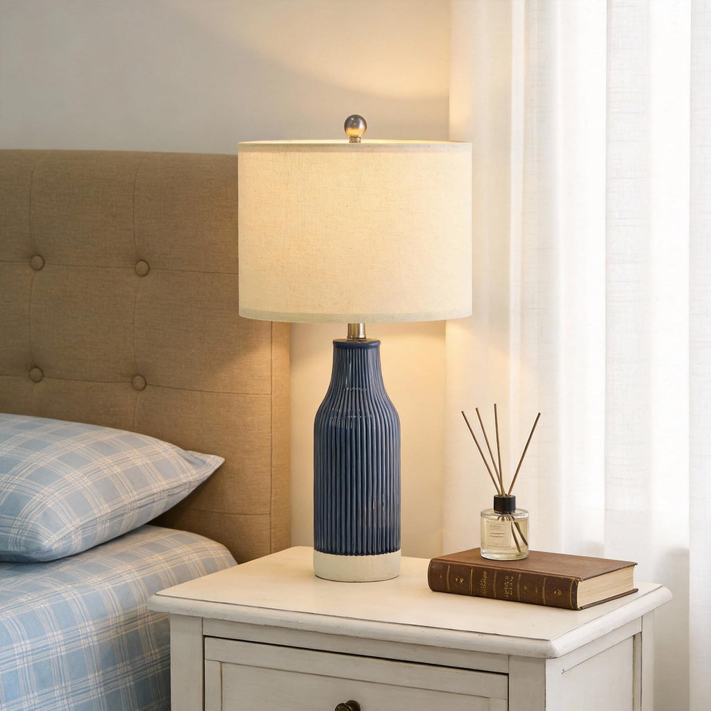 23.5" Bedside Lamps Set of 2, Blue Ceramic Table Lamp