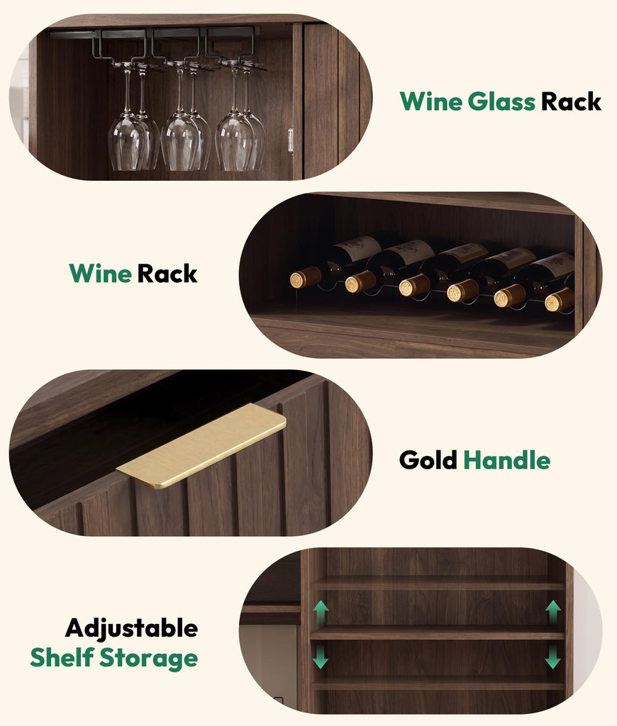 71" Coffee Bar Cabinet with 2 Fridge Space, Holder & Wine Racks