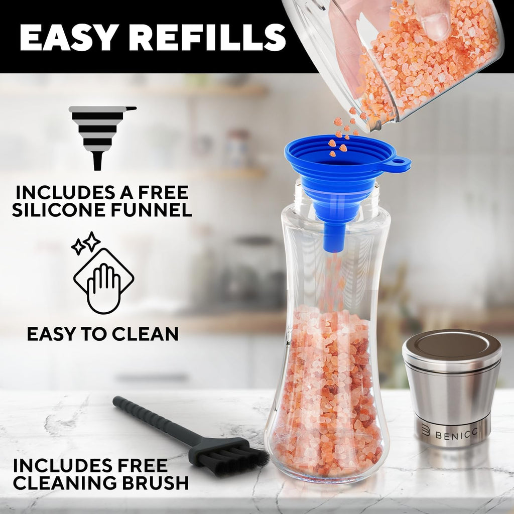 Manual Salt and Pepper Grinder, Refillable Stainless Steel Mills - Set of 2