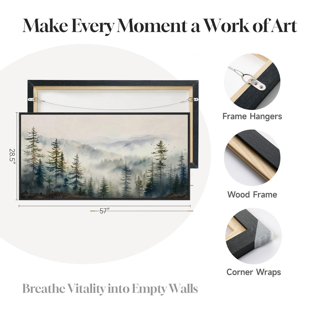 Framed Misty Forest Mountain Landscape Wall Art, 60x30 Inch