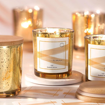 15 Pack Glass Candle Jars With Lids (8oz, Gold) - Empty Containers for Making Candles - Mercury Glass Jars With 20