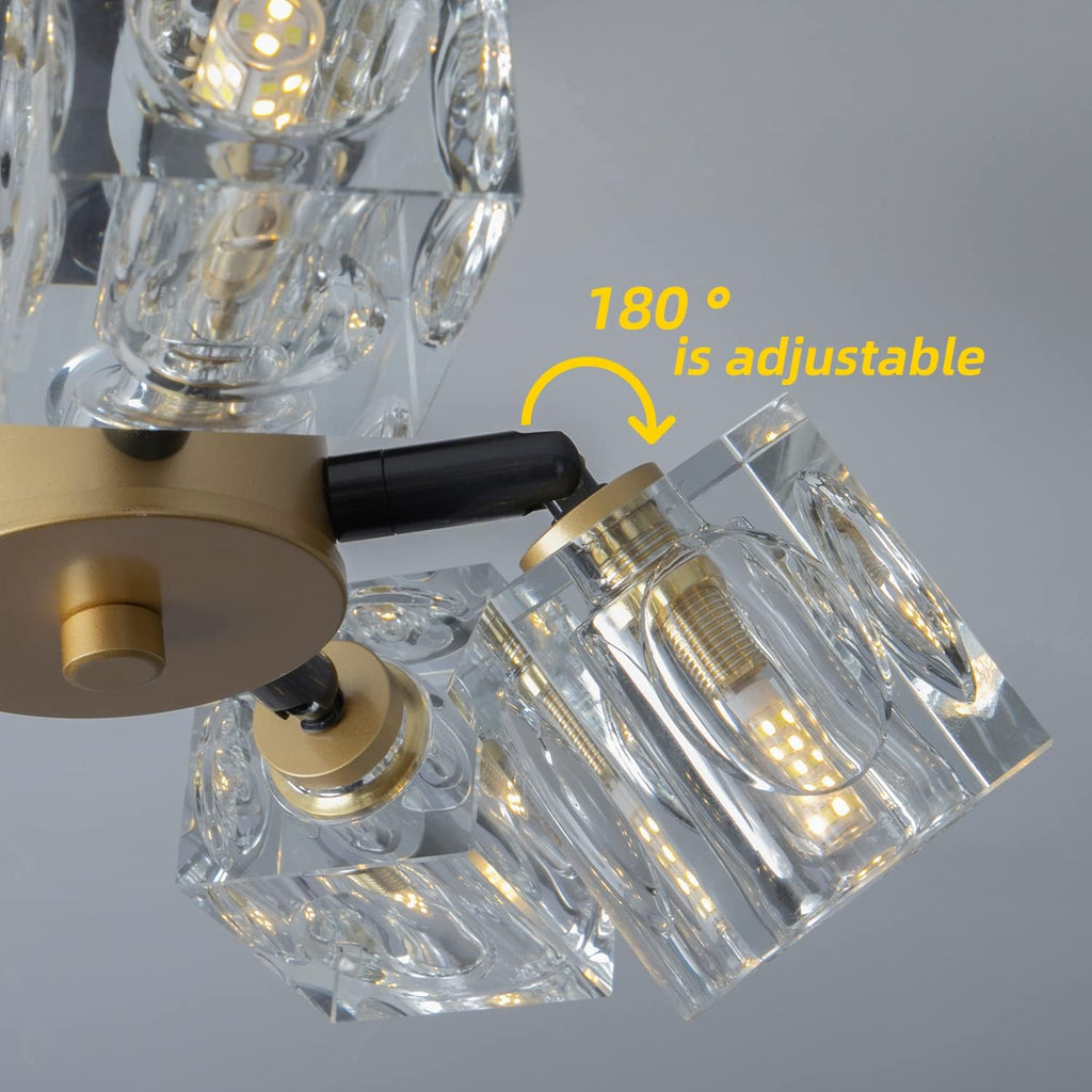 Semi Flush Mount Ceiling Light,13inch Modern Black and Gold Crystal Chandeliers,6-Lights Industrial Sputnik