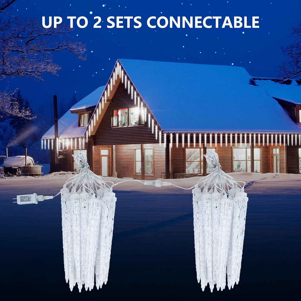 Christmas Icicle Lights Outdoor, 19.8Ft with 20 Large Tube 480 LED Meteor Shower Dropping Effect, Waterproof Icicle