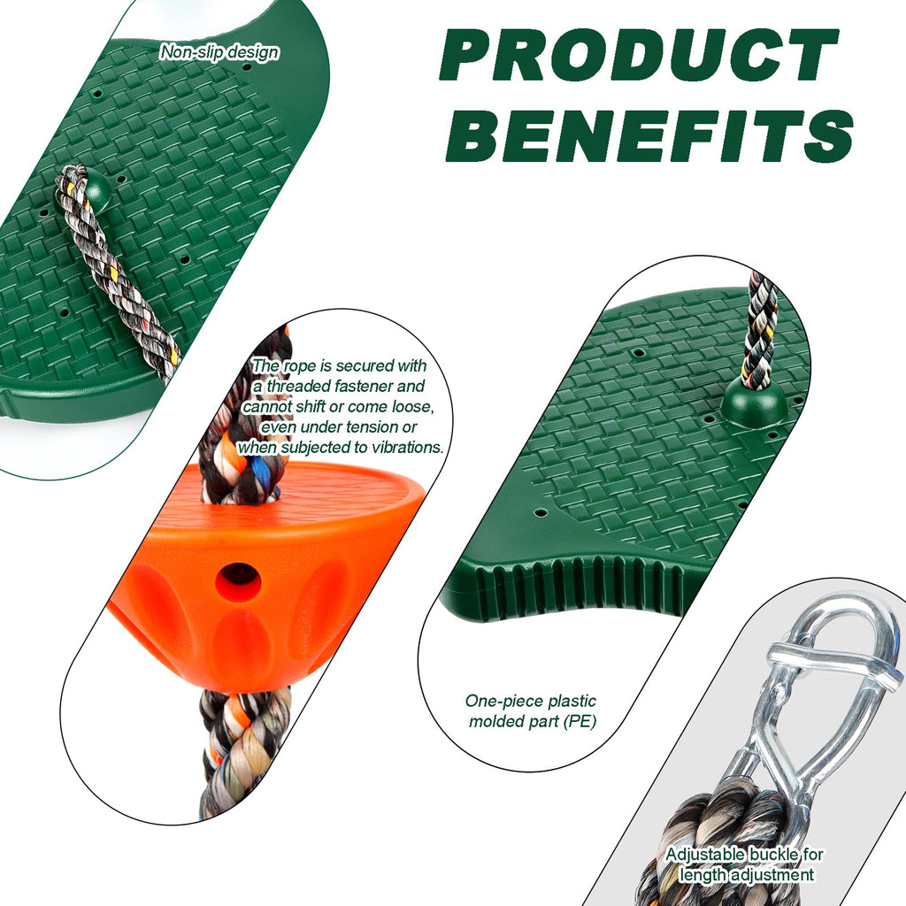 Tree Swing for Kids Disc Swing Seat Single Climbing Rope 165lbs, Green