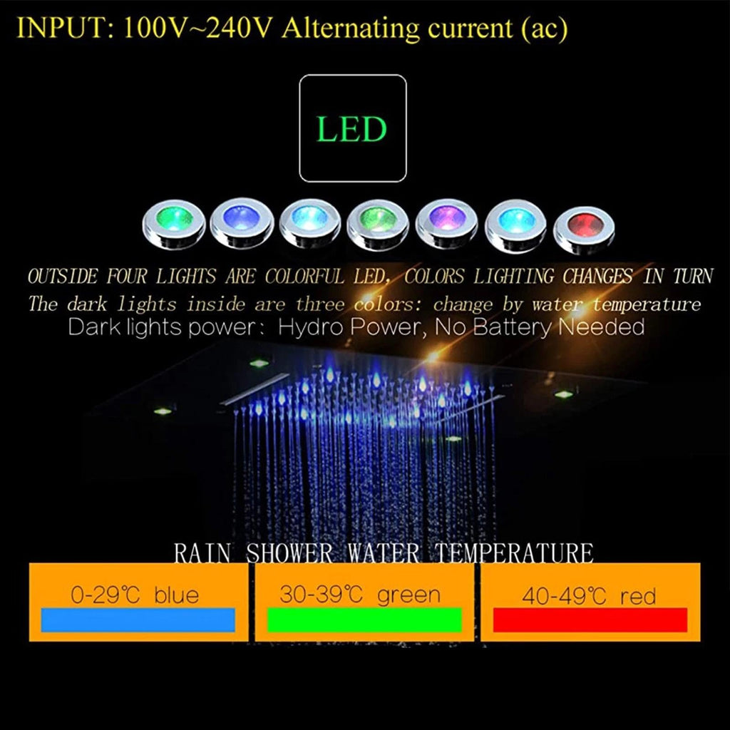 LED Ceiling Rain Shower Head with Remote Control Matte Black