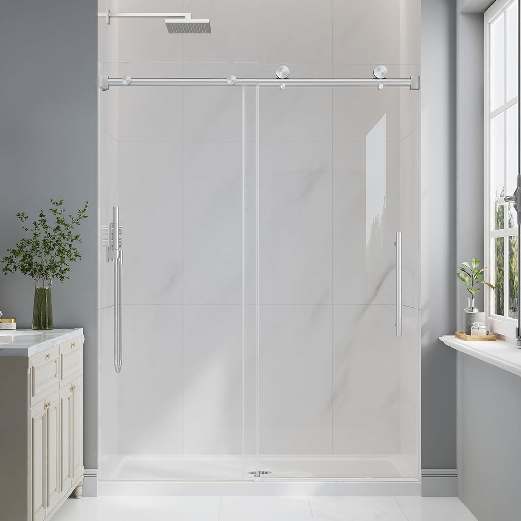 Frameless Glass Shower Door, 55-60" W x 76" H Sliding Frameless Shower Door, 1/4''(6mm) SGCC Tempered Glass