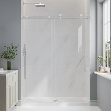Frameless Glass Shower Door, 55-60" W x 76" H Sliding Frameless Shower Door, 1/4''(6mm) SGCC Tempered Glass