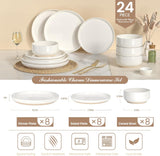 Plates and Bowls Sets, Scratch Resistant Dinnerware Sets for 8, 24 Pieces Porcelain Ceramic Dishware Dishes Set