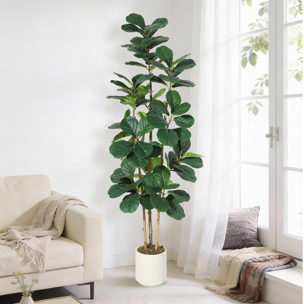 Faux Fiddle Leaf Fig Tree 7 FT, Artificial Tree with Lifelike Trunk & Glossy Leaves, Bendable Boughs for Custom Look