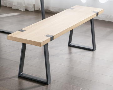 60" Wood Dining Bench with Black Metal Legs, Natural Oak