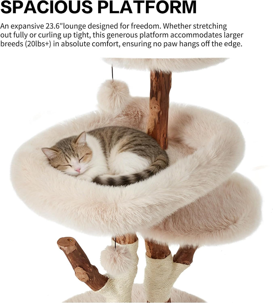 44" Heavy-Duty Stable Natural Wood Cat Tree for Large Cats