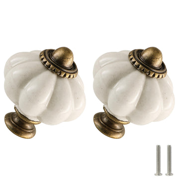 12pcs Ceramic Pumpkin Knobs - Antique White