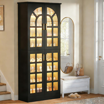 Tall Shoe Cabinet with Doors & Led Light, 8-Tier, Modern