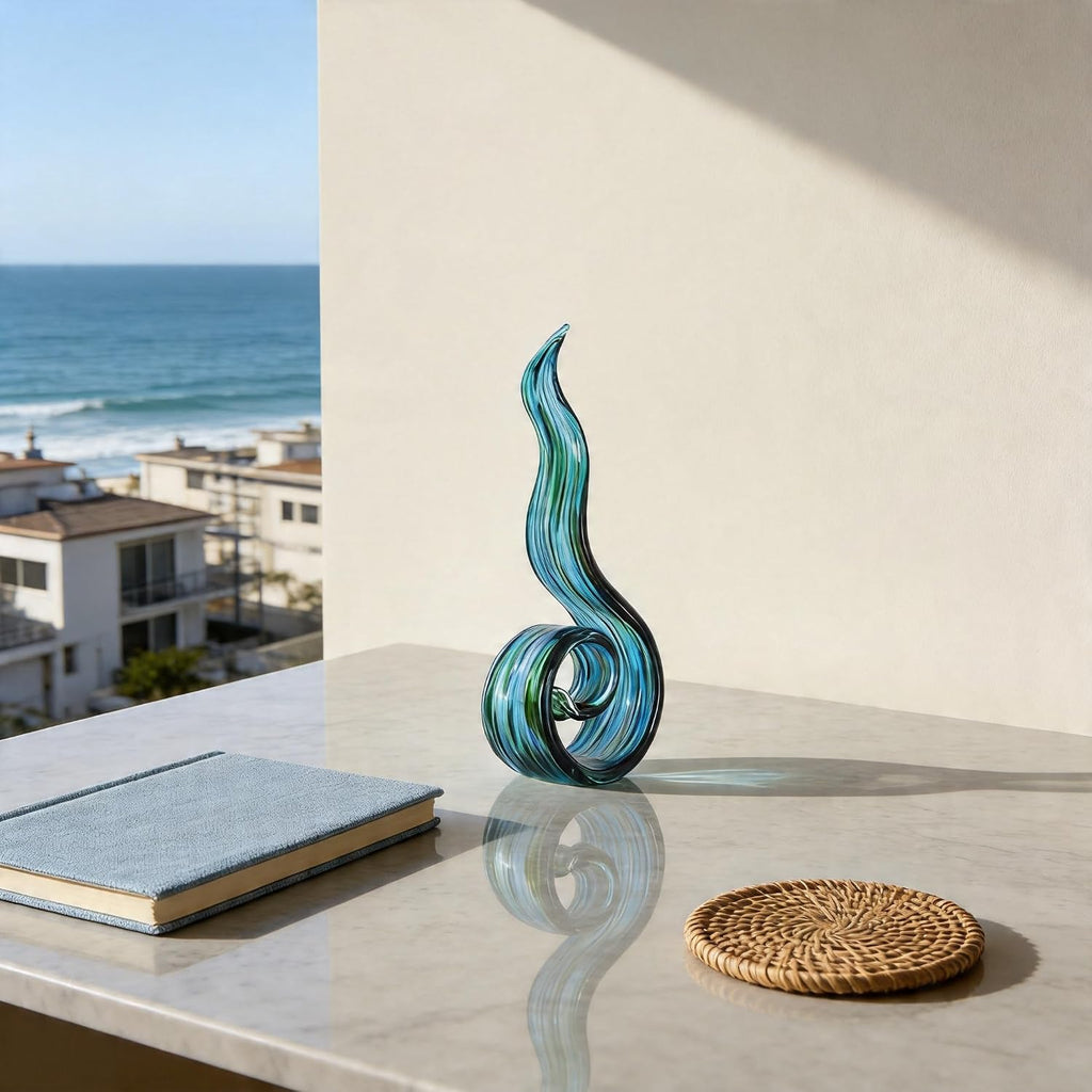 Hand Blown Glass Sculptures, Abstract s, and Green Glass Art Decorations Perfect for Decorating Coffee