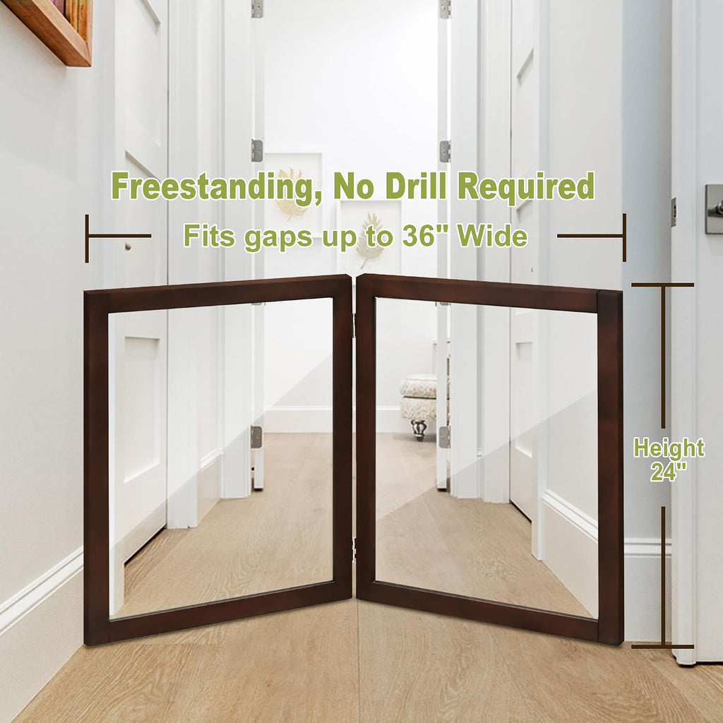 Clear Dog Gate for Indoor Use - Transparent Pet Fence with Solid Hardwood and Plastic Board, Stylish & Durable