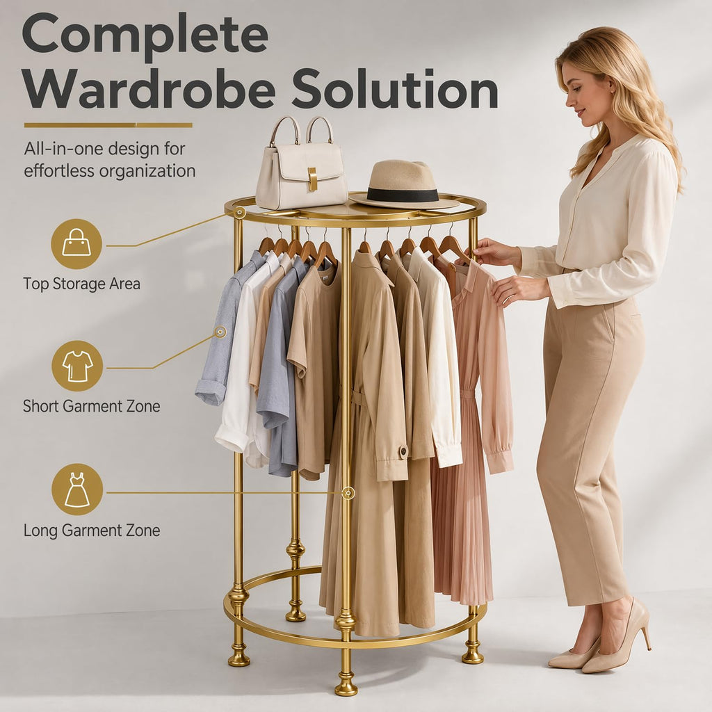 Round Garment Rack for Retail Display - Heavy Duty Clothing Rack Gold