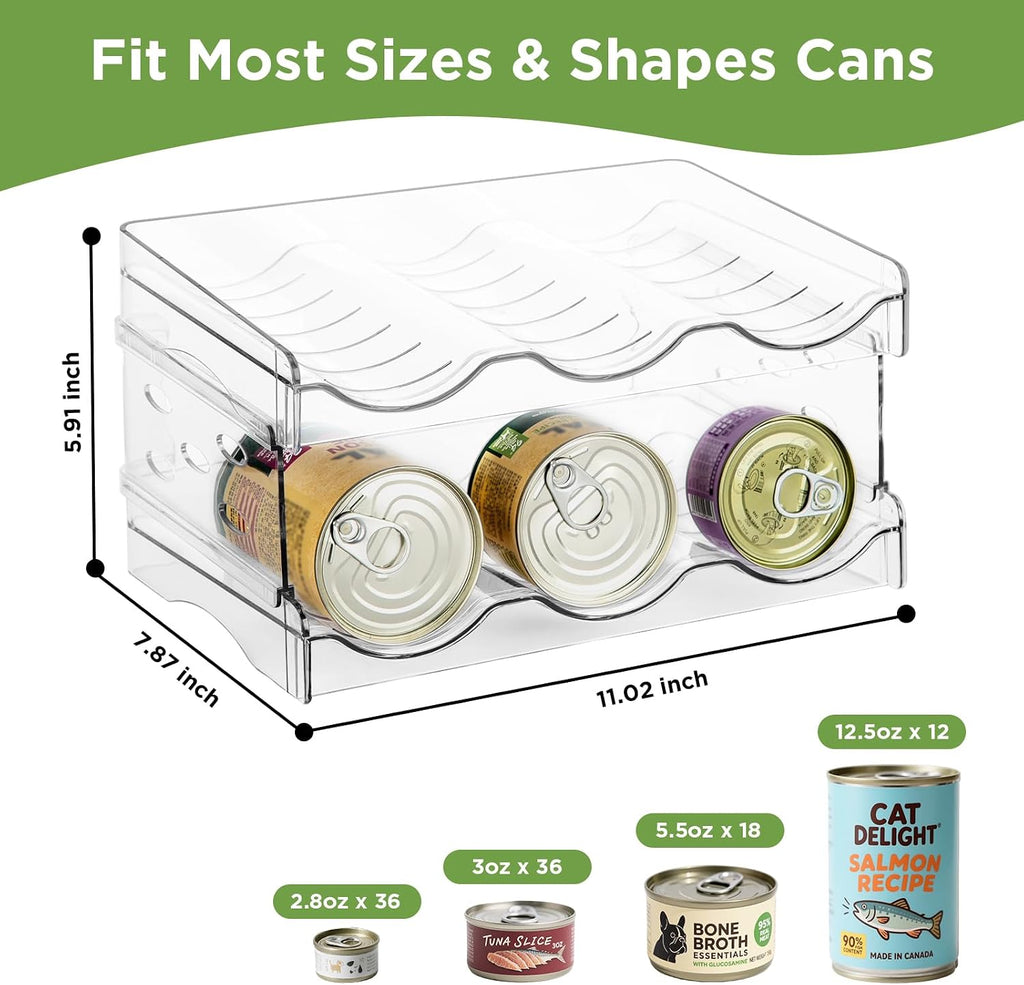 Cat Food Can Organizer 2-Tier Holds 36 Cans 3.5oz Clear