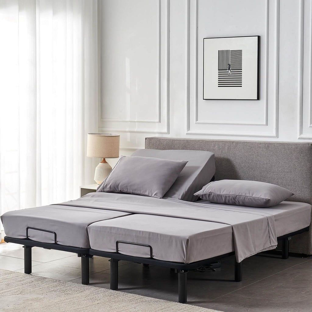 Split Queen Sheets Set for Adjustable Bed Grey