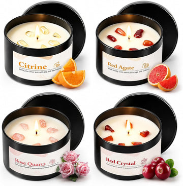 Crystal Scented Candles for Women, 4 Pack 26 oz Soy Wax Crystal Candle Set - Set of 4