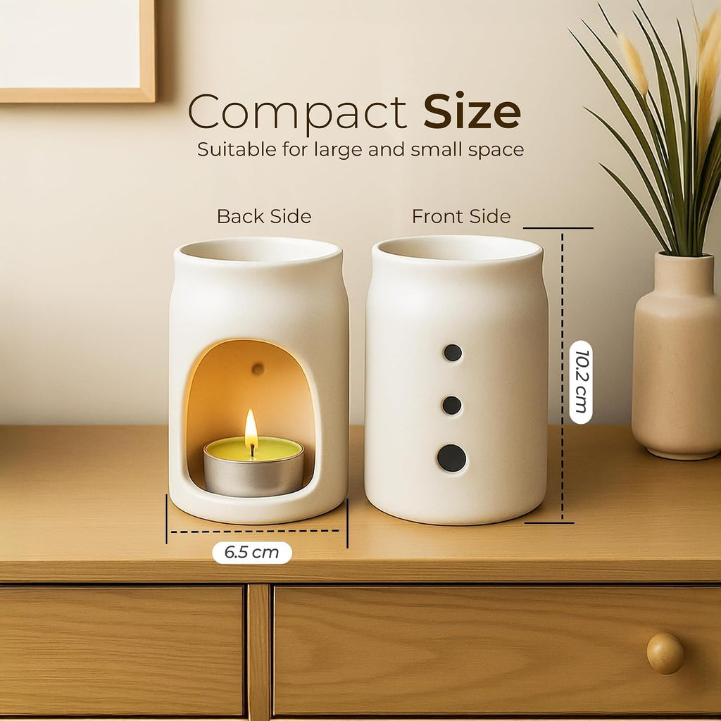 Hamira Decor Aroma Diffuser Set - Ceramic Oil Burner with 2 Tealight Candles & 10ml Essential Oil - Compact & Elegant - Set of 3