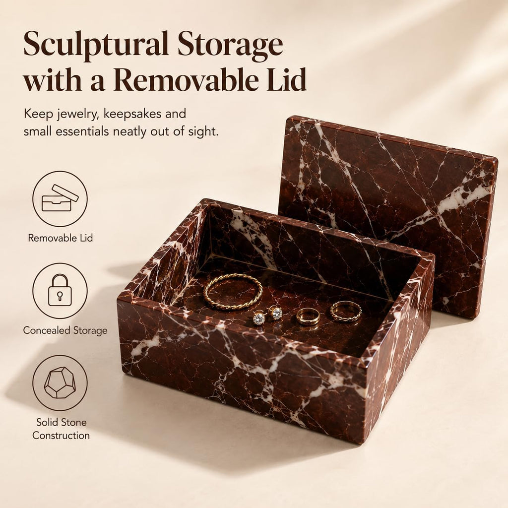 Purple Red Marble Storage Box with Lid for Jewelry