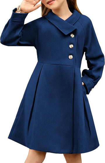 Girls Peacoat Dress Coat Wool Lapel Jacket Fall Winter Outfit