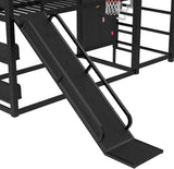 Twin Bunk Bed with Basketball Hoop, Pull-up Rings and Climbing Wall, Twin Bunk Bed with Slide and Bookcase