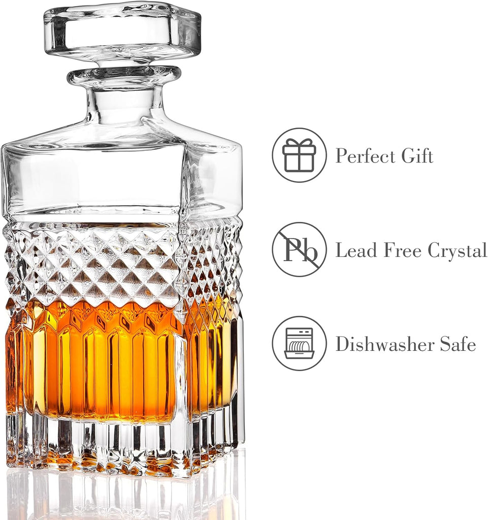 Whiskey Decanter, 29oz Liquor Decanter with Glass Stopper in Gift Box, Premium Bourbon Decanter, Crystal Scotch - Set of 5