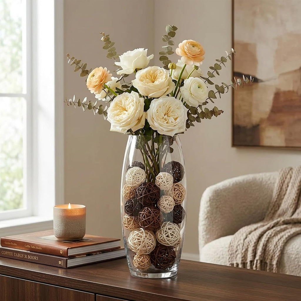 Rattan Balls Decorative Balls with Natural Woven Texture, Wicker Orbs for Vase Fillers, Decorative Balls - Set of 64