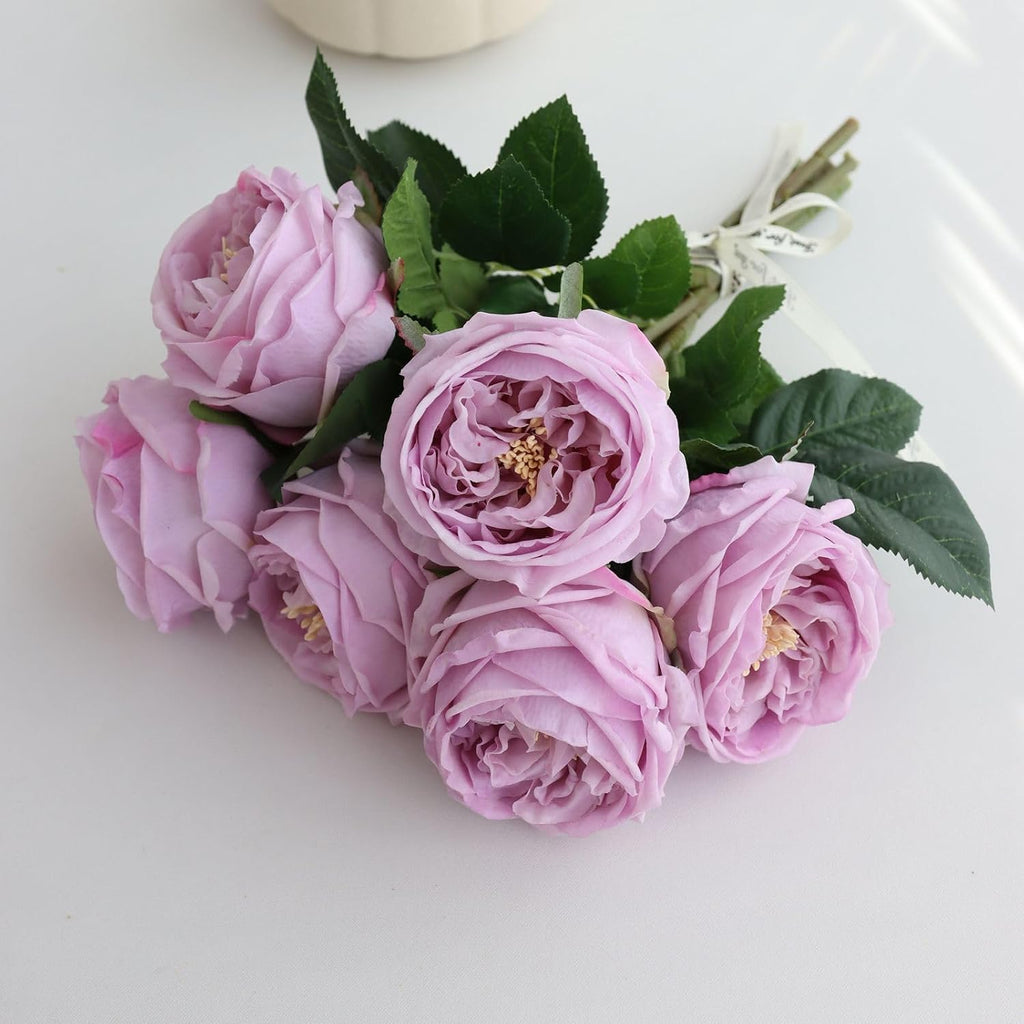 Purple Fake Peonies with Vase, Real Touch Peony Floral Arrangement Decor - Set of 6