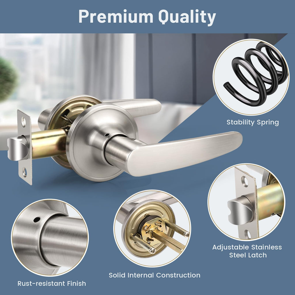 10 Pack Satin Nickel Door Handles, Passage Door Levers Heavy Duty, Door Locks for Closet/Hallway, Heavy Duty Door