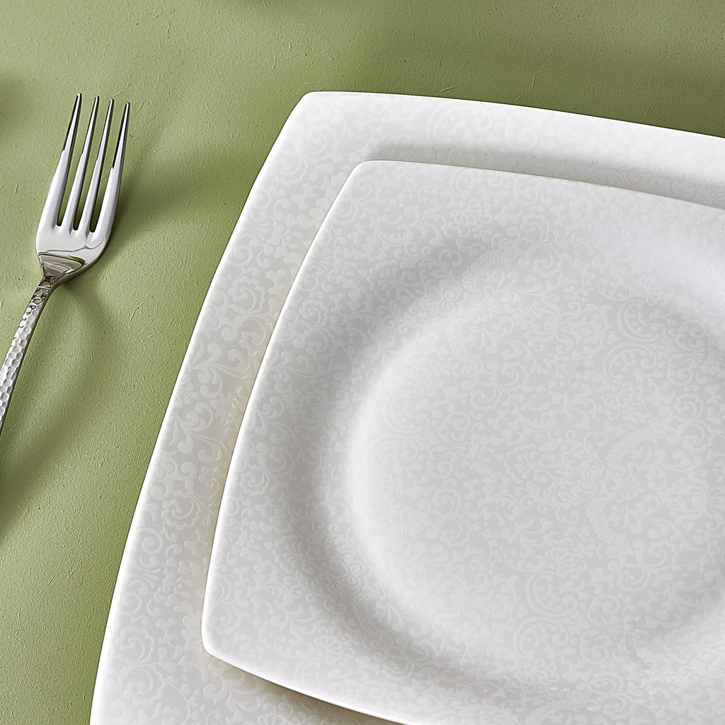 Flava Bone China Dinnerware Set for 6, 24-Piece White Dinner Set, Lightweight & Durable Fine Bone China Plates