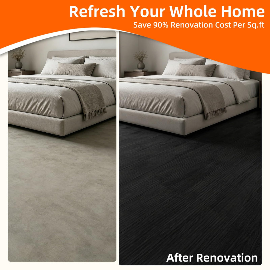 36-Pack Peel and Stick PVC Floor Tiles (54 Sq.Ft), Black