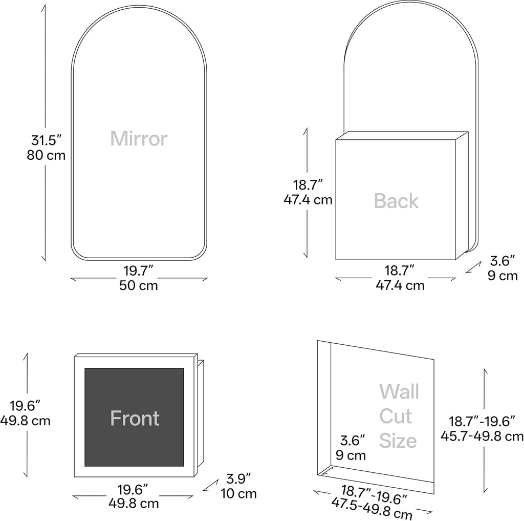 Arched Bathroom Medicine Cabinet with Mirror, No Assembly Needed, Recessed or Surface Mount Wall Storage Cabinet