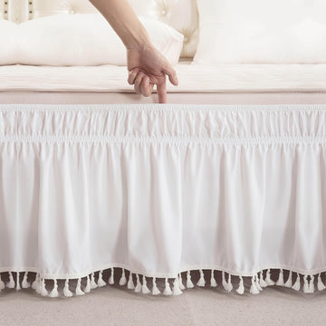 Tassel Ruffled Bed Skirt, 15" Drop Luxury Fringe Knotted Cotton Tassel Decorative, Bedding Bohemian Boho 100% Washed