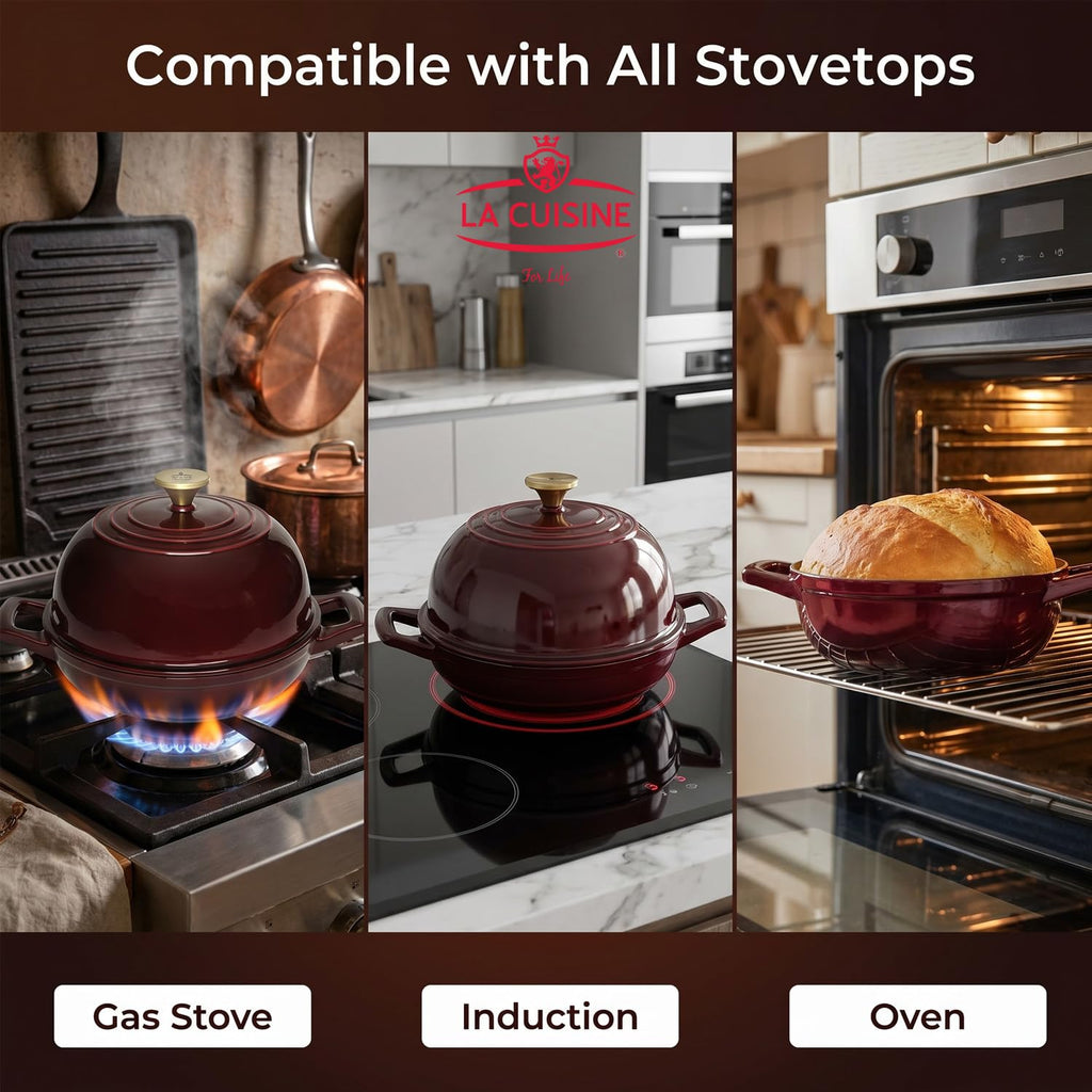 Enameled Cast Iron Round Bread Dutch Oven for Sourdough Crusty Bread & High‐Heat Baking. Oven-Safe 550°F/287°C