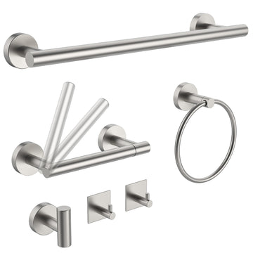 6 PCS Bathroom Hardware Set, Including 16" Hand Towel Bar, Toilet Paper Holder, Towel Ring, Robe Towel Hooks