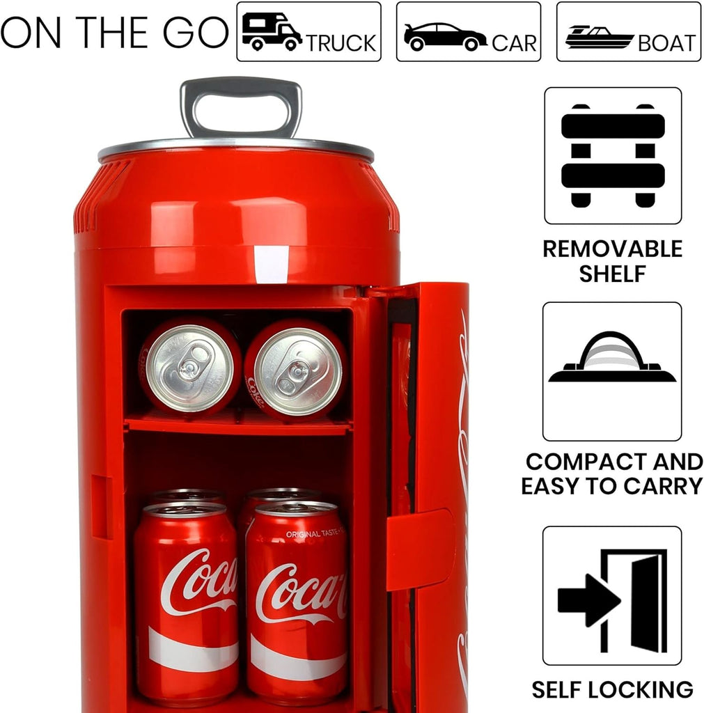 Portable 8 Can Thermoelectric Mini Fridge 5.4 L/ 5.7 Quarts Capacity, 12V DC/110V AC Cooler for home, cabin, beer