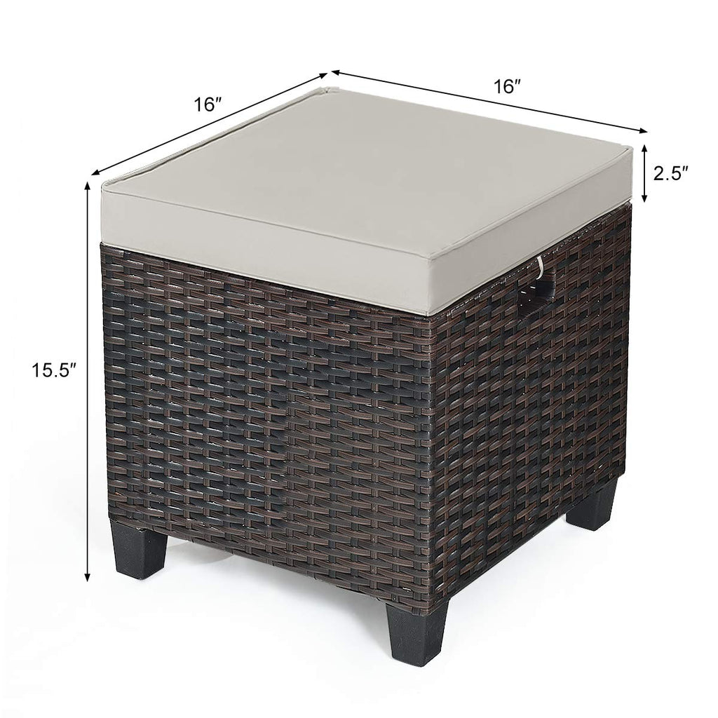 Outdoor Ottoman Set of 2, All Weather Rattan Wicker Patio Ottoman w/Removable Cushions, Outdoor Footstool Footrest