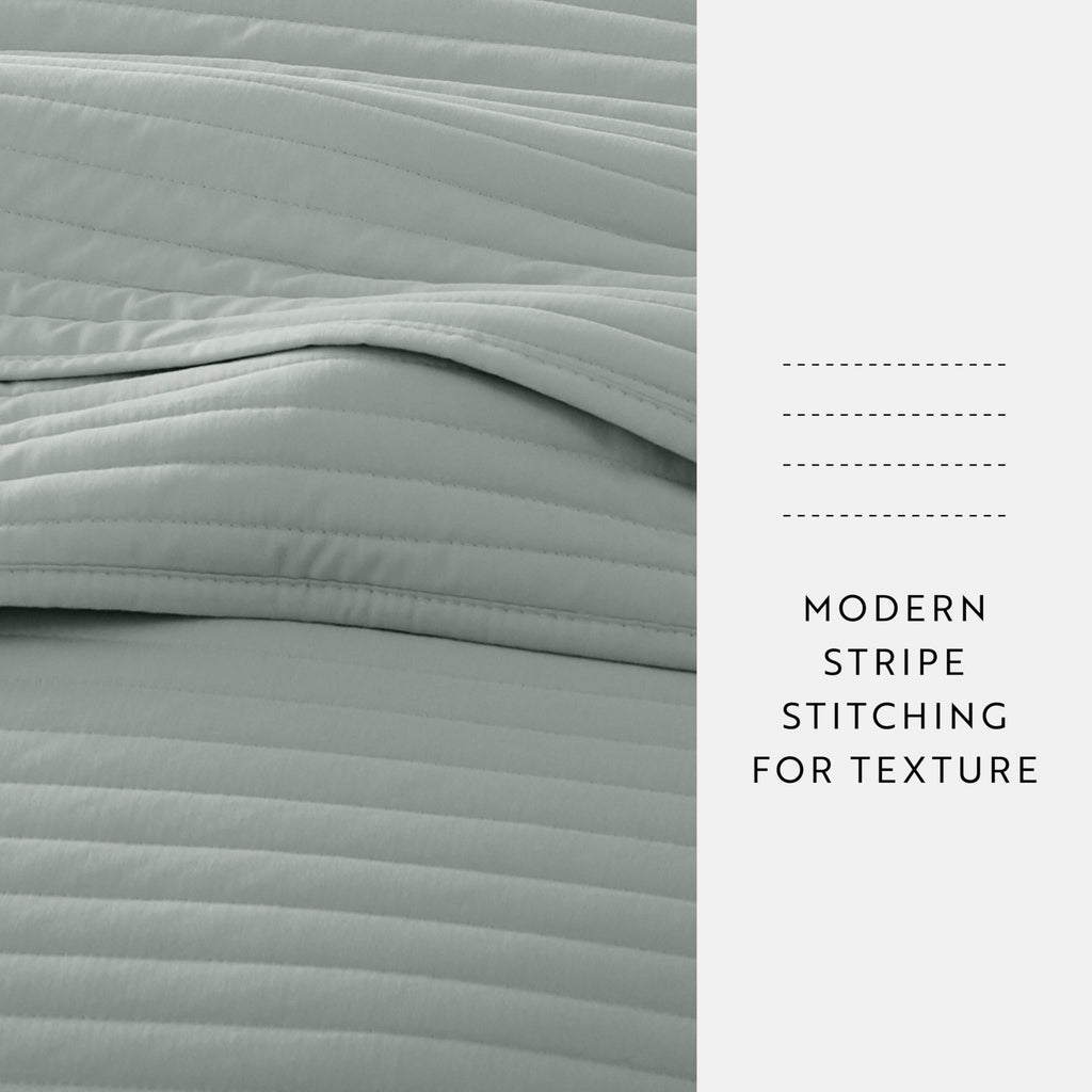 Modern Quilt Coverlet Soft Set in Stripe Stitching - Cal- Eucalyptus